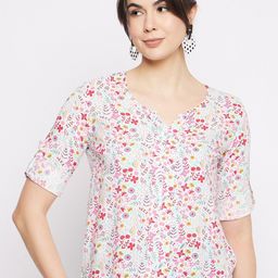 Mayra Floral Print Mandarin Collar Roll-Up Sleeves Top-picture-12