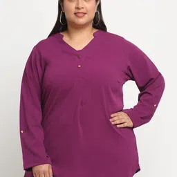 plusS Mandarin Collar Pleated Top-58
