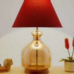 kapoor lampshades Marsden Beige Cotton Fabric Shade Night Lamp With Metal & Glass Base-picture-6
