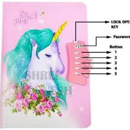 b inik Password Lock Diary with Unicorn Shape Pen for Girls Mini Diary Single 50 Pages image 2