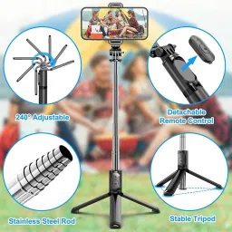 PunnkFunnk R1 Universal Selfie Tripod Stick with Remote | Extendable, Portable & Rechargeable for All Devices Bluetooth Selfie Stick image 5