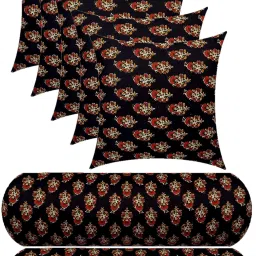 5 Cushion And 2 Microfibre Floral Bolster Pack of 7-17