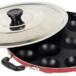 Non-Stick Appam Pan Paniyraim Litti Maker Pan With Lid Tawa 23 cm diameter with Lid-image-7