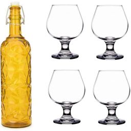 Bottle & 4 Glass Serving Lemon Set, Yellow, Clear, Glass - A1182 Jug Glass Set-image-18