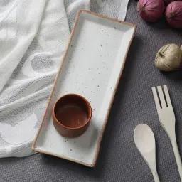 miah decor Rectangle White Ceramic (Set of 2) Appetizer Platter with Dip Bowl-picture-47