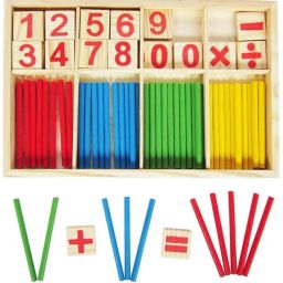 Wooden Number Sticks Montessori Number Cards and Counting Rods with Box Mathematics Material Educational Toy for Kid Children Toddlers (Multicolor)-26