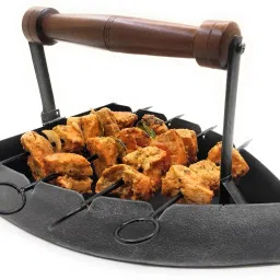 bogenlite Platter Tray with 4 Skewers Iron and Wood for serving Paneer Chicken Tikka Tray Serving Set image 5