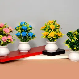 Set of 4 Pcs Natural Wild Looking Mix Color Rose Flowe, Multicolor Rose Artificial Flowerwith Pot-27