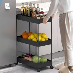 3-Layer Kitchen Storage Rack with Wheels Plastic Kitchen Trolley-image-72