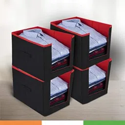 Cotton shirt storage Basket ,stacker|wardrobe closet almirah organizer for clothes bag Storage Basket-13