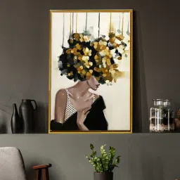 Art Street Mid Night Gold Girl With Flower Bouquet Framed Canvas Print for D cor-picture-38