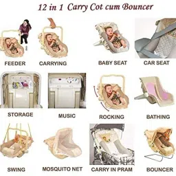 brofy Multipurpose Musical Carry Cot/Bouncer/Rocker with Mosquito Net and Storage Box Rocker and Bouncer image 3