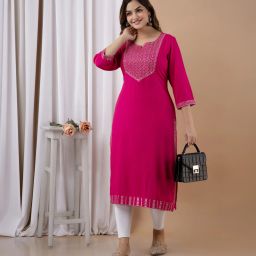 Women Embroidered Viscose Rayon Straight Kurta-image-90