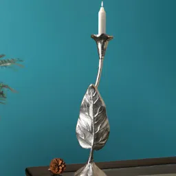 de maison decor Jules Leaf Large Silver Aluminium Candle Holder-picture-3