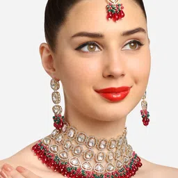 Zaveri Pearls Gold-Plated Pearls & Crystal Stones Studded Jewellery Set-41