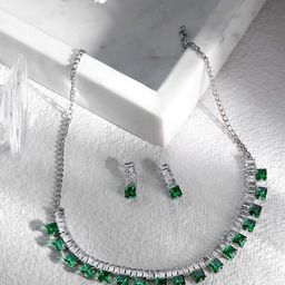 MANSIYAORANGE Rhodium-Plated Crystal AD Gemstone-Studded Jewellery Set-36