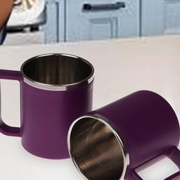 Kuber Industries Purple 6 Pieces Stainless Steel Matte Mugs 400 ml each-54