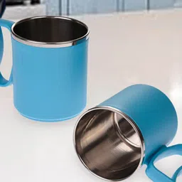 Kuber Industries Blue 2 Pieces Stainless Steel Matte Double Wall Coffee Mugs-57