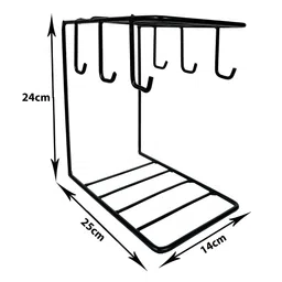 Kuber Industries Black Cups & Plates Stand With 6 Hooks image 4
