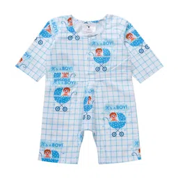 Little Musketeer Infant Boys White & Blue Cotton Printed Rompers-34