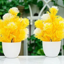 Artificial Yellow & White Pine Needle Plant | Set of 2 Artificial Plant with Pot-image-34