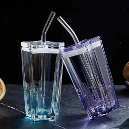 garihc enterprise Sipper Star Shape Mug 400ML Five-Pointed Star with Lid Straw Glass Multi Color image 5