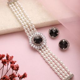Jazz and Sizzle Gold-Plated Stone Studded & Pearl Beaded Jewellery Set-image-85