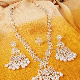 Zaveri Pearls Gold-Plated White Kundan Studded  & Pearl Beaded Jewellery Set-28