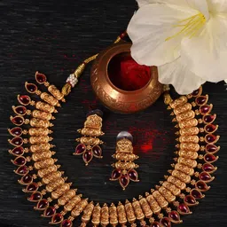 Saraf RS Jewellery Gold-Plated CZ-Studded & Beaded Temple Jewellery Set-12
