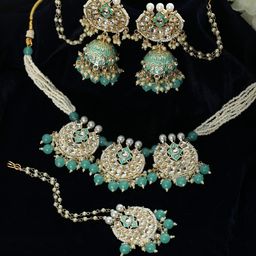 Jazz and Sizzle Gold-Plated Kundan-Studded & Beaded Jewellery Set With MaangTikka-image-77