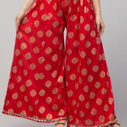 Women Flared Red Viscose Rayon Trousers-picture-18