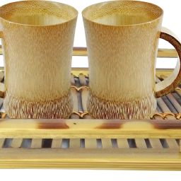 Bamboo Handcrafted Sreving Tray With 2 Designer Tea Cup Tray, Cup Serving Set-image-25