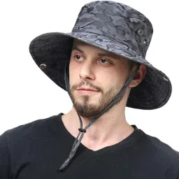 AlexVyan Army Round Crown Sun Visor Hat Cap for Men & Boy UV Protection Wide Brim Summer.-picture-46