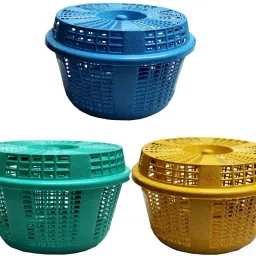 Storage basket Round Plastic Basket With Lid Pack of 3 Plastic Fruit & Vegetable Basket-image-61