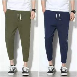 Pack of 2 Men Solid Blue, Olive Track Pants-image-9