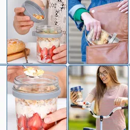 adhunyk Pack of 1 Glass Containers with Lids and Spoons 350 ML Mason Jars for Overnight Oats Jars image 5