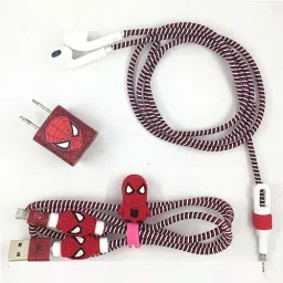 Epaal Spiral USB and Earphone Cable Protectors Winder, Sticker, Clips (SPDRMAN Red) Earphone Cable Organizer-image-117
