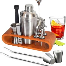 16-Piece Bar Tool Set with Stylish Bamboo Stand | Perfect Home Bartending Kit and Martini Cocktail Shaker Set for an Awesome Drink Mixing Experience (Silver) 16 - Piece Bar Set-17