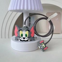 Micvir Charger Cover for iPhone 18W-20W Charger, 3D Cartoon Design Tom Grey, Spiral Cable Protector-image-12