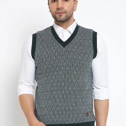 Men Self Design V Neck Reversible Green Sweater-image-61