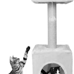 Cat Activity Tree and Scratching Post, Carpeted Natural Sisal Tower Free Standing Cat Tree-image-1