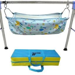 Baby Cradle N Swing Ghodiyu with Indian Style Hammock Having Mosquito Net for New Born Infants,Blue-19
