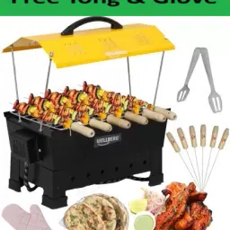 Yellow Hut Shape Electric & Non Electric (Charcoal) Barbeque grill & Tandoor 6 Wooden Handle skewers & Tong Electric Grill Electric Tandoor Electric Tandoor-image-52