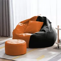 4XL Bean Bag with Footrest & Cushion Ready to Use with Beans ( Orange::Black-4XL) Bean Bag SofaWith Bean Filling-16