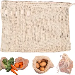 Storage Bag, 9Pcs Washable Drawstring Bag, Durable Kitchen, Bedroom Pack of 6 Grocery Bags-image-92