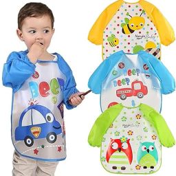 3PC Full Sleeves Washable Waterproof Bib Apron for Babies & Kids-33
