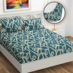 yaakholic Green Abstract 220 TC Cotton Blend Fitted Double Bedsheet With 2 Pillow Covers-picture-18