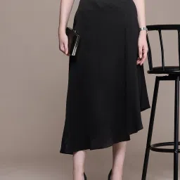 Women Solid A-line Black Skirt-image-8
