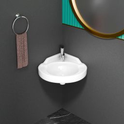 WallMount Corner WashBasin (16*16) With PillarTap SS Coupling Hose Pipe Corner Basin-image-3