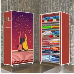 6 Shelf Foldable Collapsible Wardrobe Storage Organizer Almirah Cloth Rack PP Collapsible Wardrobe-image-27